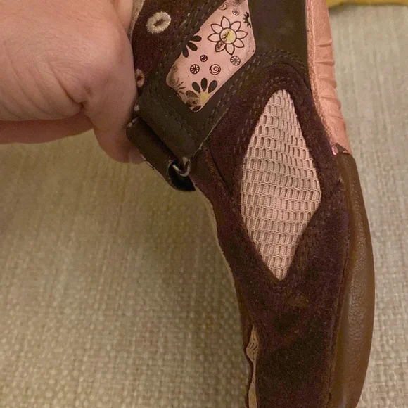 Merrell Brown Suede and Blush Pink Floral Velcro Aqua Lined Girls Size 1 - Picture 10 of 14